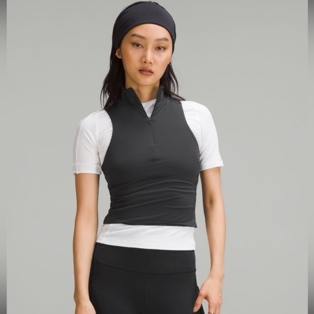 LULULEMON- NWT black tight fit lined half zip tank - Picture 5 of 8